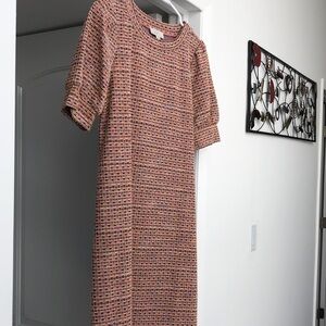 LOFT Pink Multicolor Tweed Midi Dress